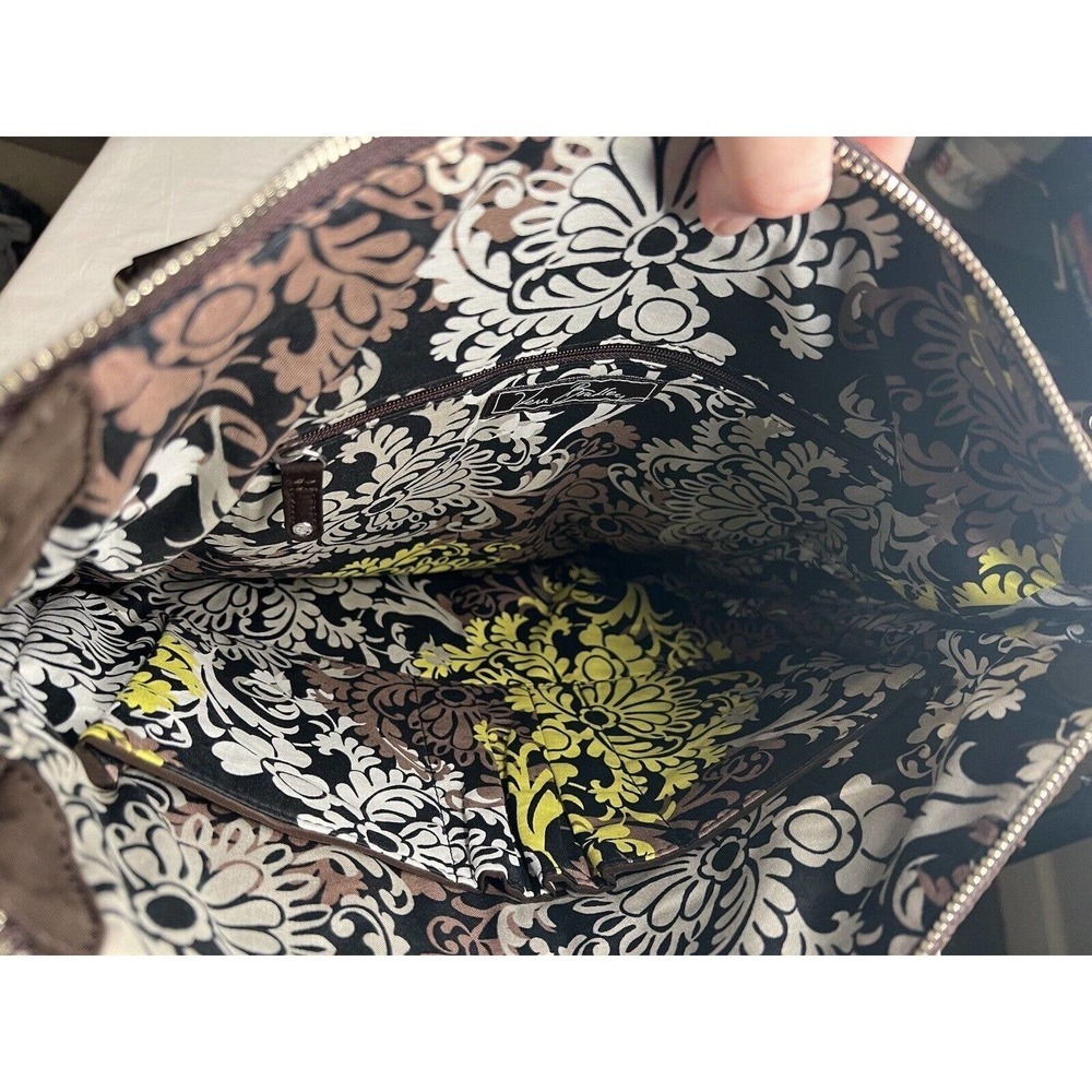 Vera Bradley Large Espresso Tote Double Straps Pockets Zip Closure New​​ - Picture 9 of 10